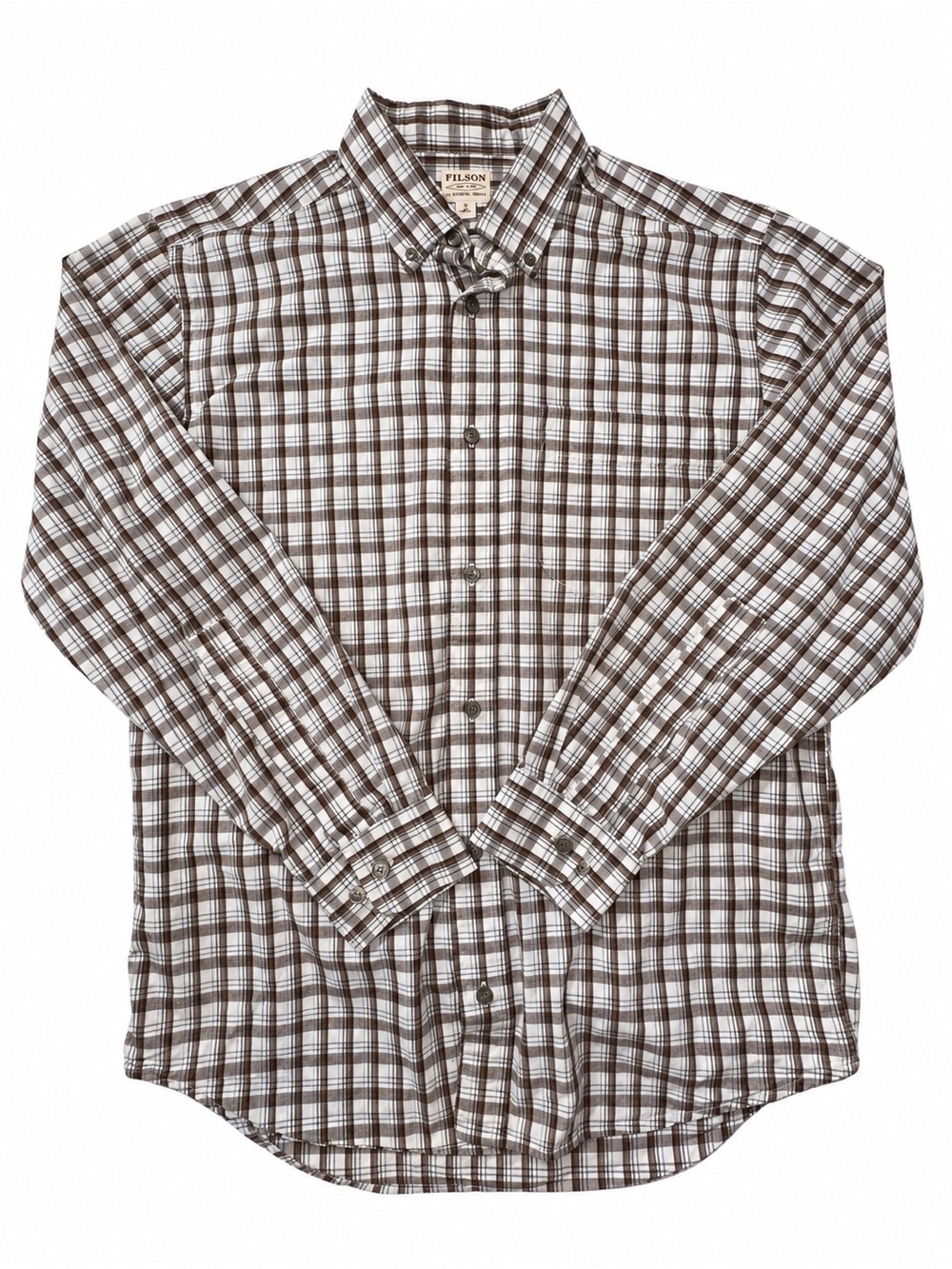 Filson Brown White Plaid Cotton Button Down Shirt Men’s Small